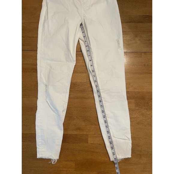SPANX Jeans Women's S/P Pull On Skinny Distressed Raw Frayed Hem WHITE - Picture 3 of 7